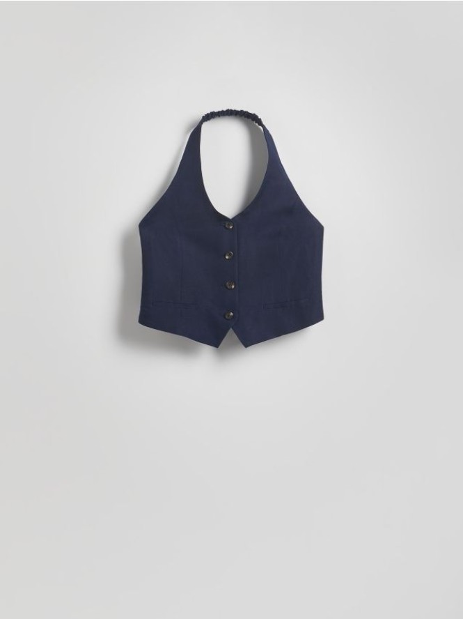 Kamizelka z lnem - granatowy