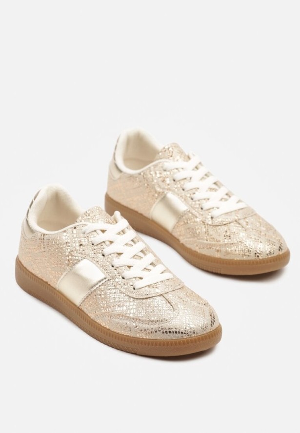 Złote Wężowe Sneakersy Retro w Stylu Klasycznych Tenisówek Tanonea