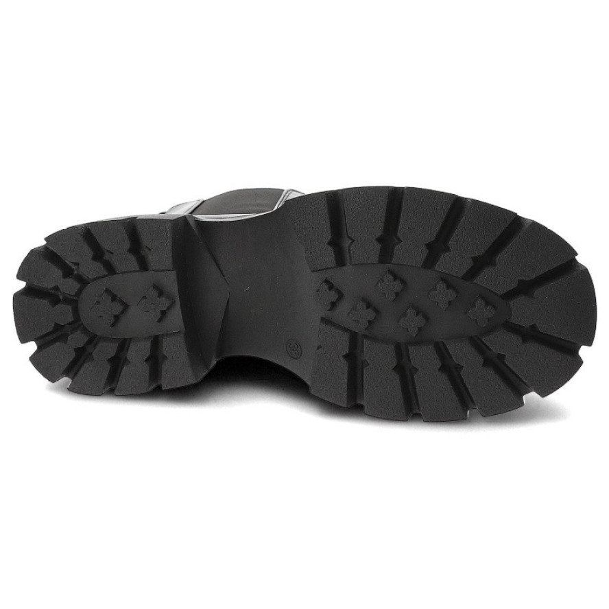 Czarne Botki S.Barski Wsuwane Obuwie Damskie Z Broszką