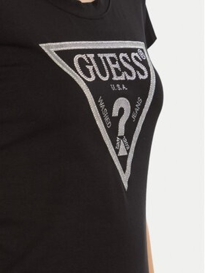 Guess T-Shirt SS CN SHINY TRIANGLE Czarny Shirt Fit