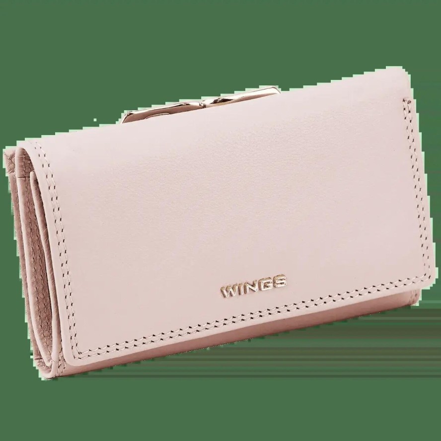 Damski portfel skórzany WINGS z ochroną RFID o pojemnym wnętrzu PINK