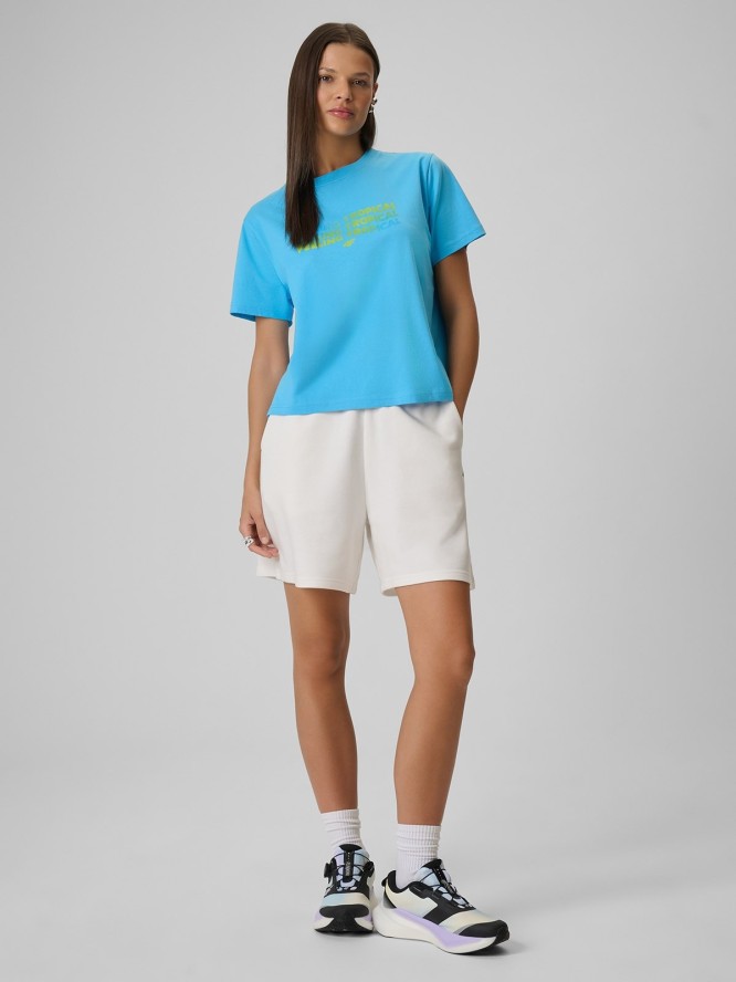 4F T-shirt boxy z nadrukiem damski - niebieski M