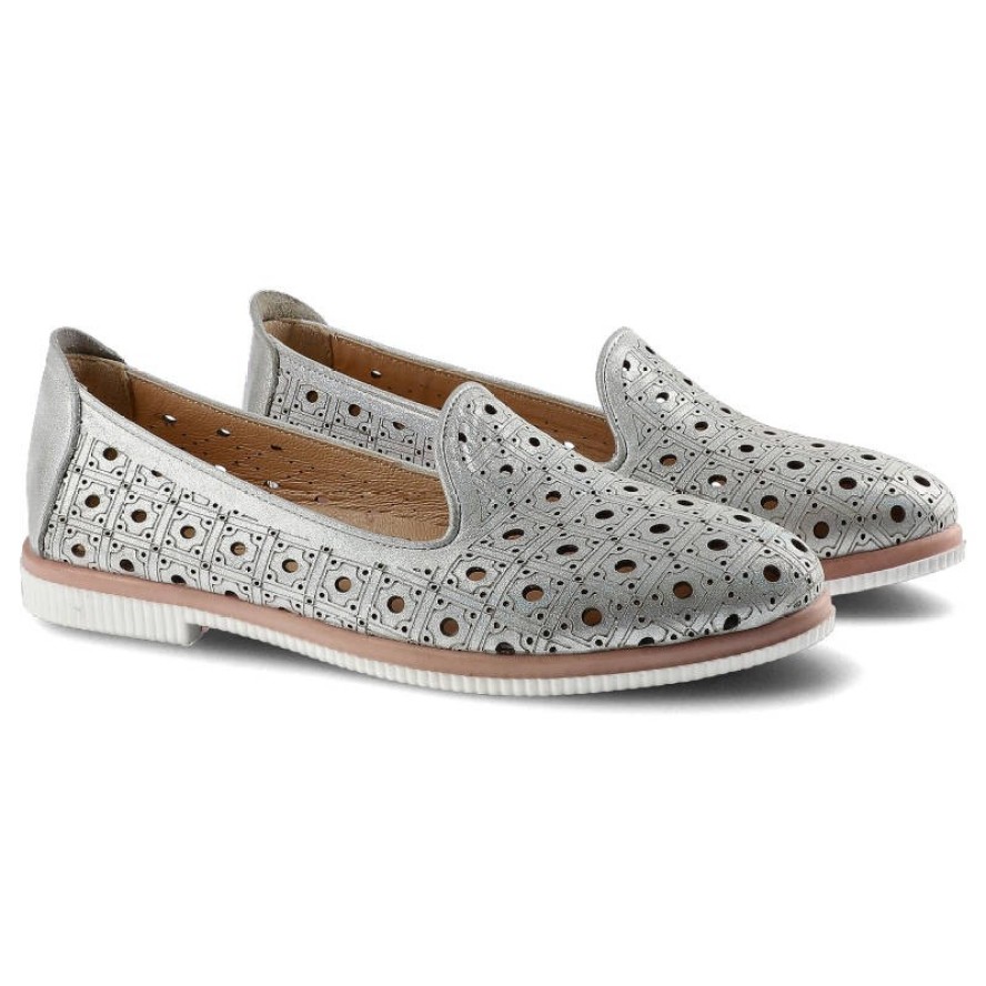 Srebrne Półbuty Artiker Damskie Wygodne Obuwie