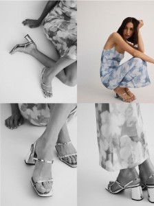 Metaliczne sandały na klocku - srebrny