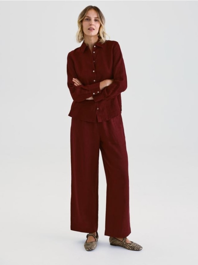 Lniane spodnie - burgundowy
