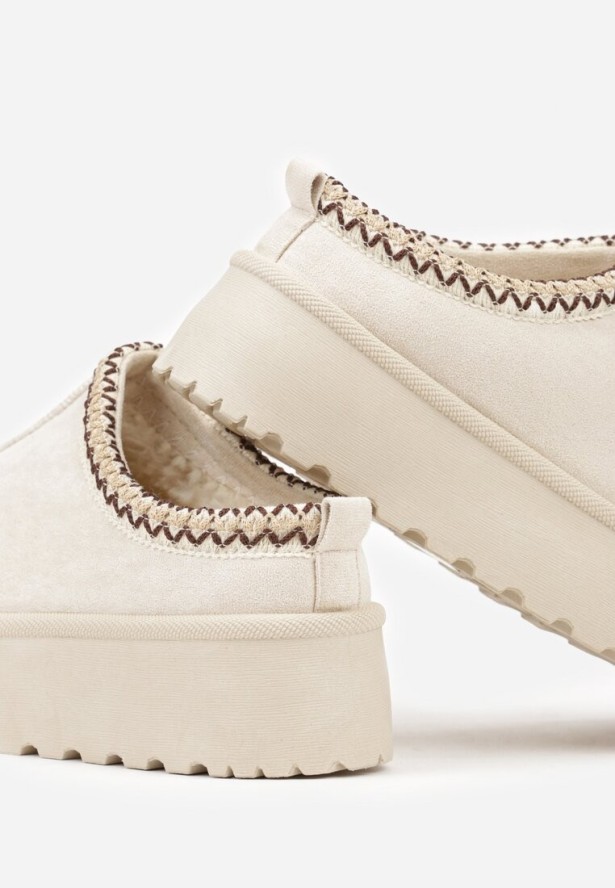 Beżowe Śniegowce na Grubej Podeszwie z Ozdobnym Haftem Zivirae