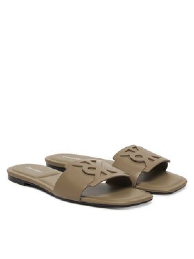 Calvin Klein Klapki Square Flat Sandal Emblem HW0HW03128 Beżowy