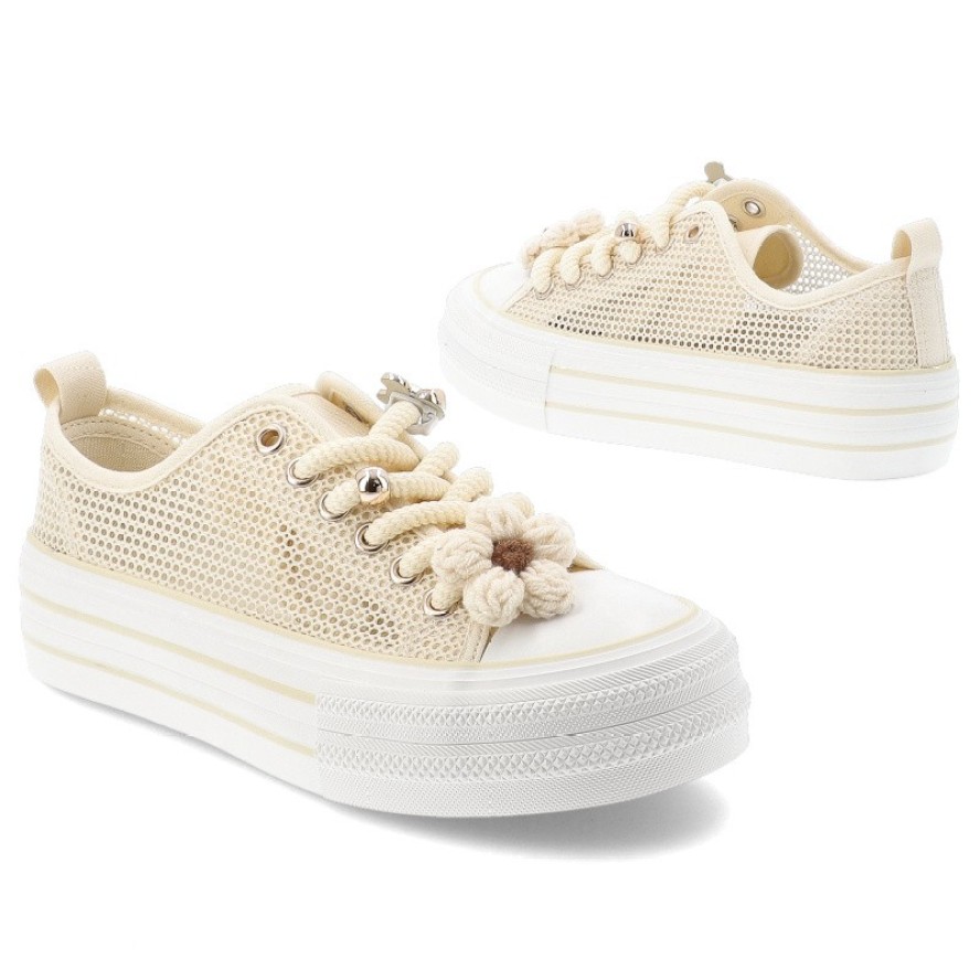 Sneakersy damskie Filippo, cholewka z materiału tekstylnego siateczkowego wiązanie z przodu ozdobne grube sznurówki, beżowy, DTN7855/26