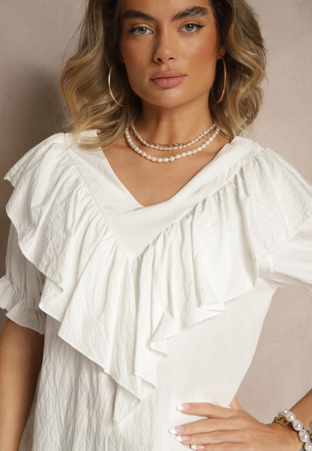Biała Bluzka z Wiskozą Ozdobiona Falbankami Fadelena
