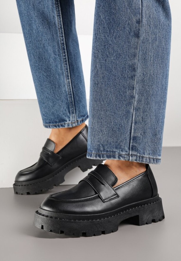 Czarne Mokasyny Vices na Platformie Dionela