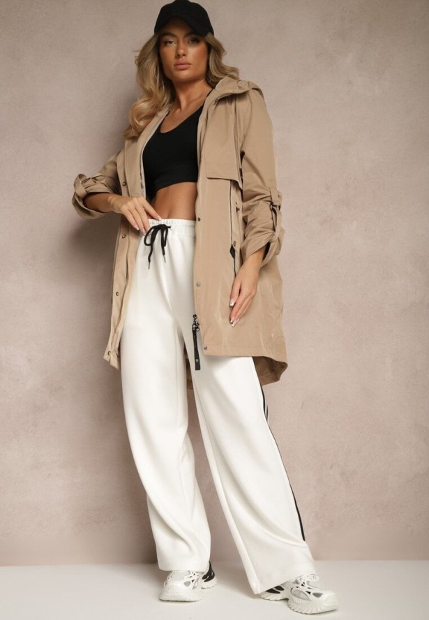 Jasnobrązowy Płaszcz Kurtka Wiatrówka z Kapturem Arivina