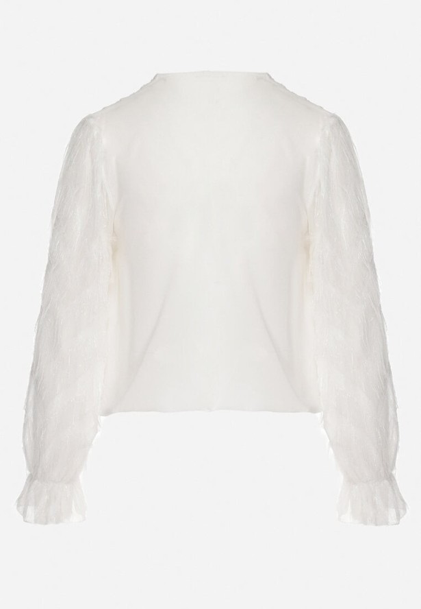 Biała Bluzka z Kopertowym Dekoltem i Metaliczną Nicią Friliene