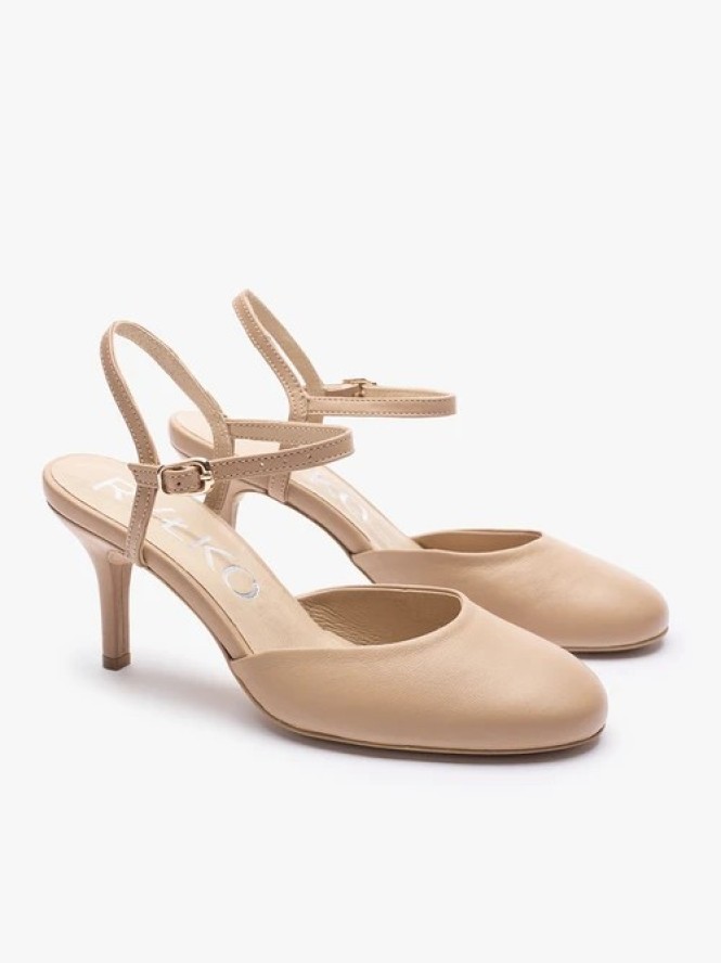 Beżowe czółenka slingback bez pięty ze skóry licowej