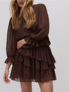 Sukienka mini z falbanami - brązowy