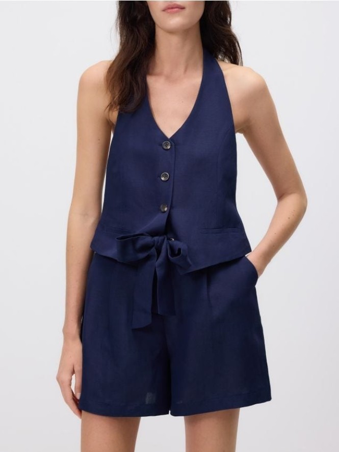 Kamizelka z lnem - granatowy