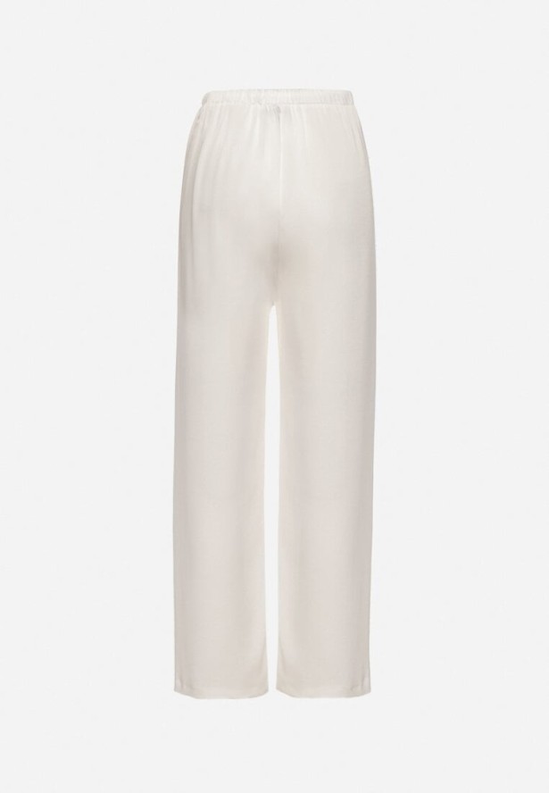 Białe Szerokie Spodnie z Wiskozą Wysokim Stanem i Ozdobnym Wiązaniem Narirana