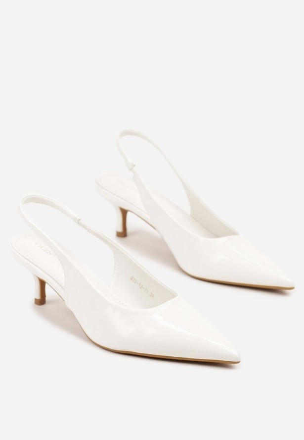 Białe Czółenka Slingback Vices z Lakierowanym Połyskiem na Kaczuszce Sonwena