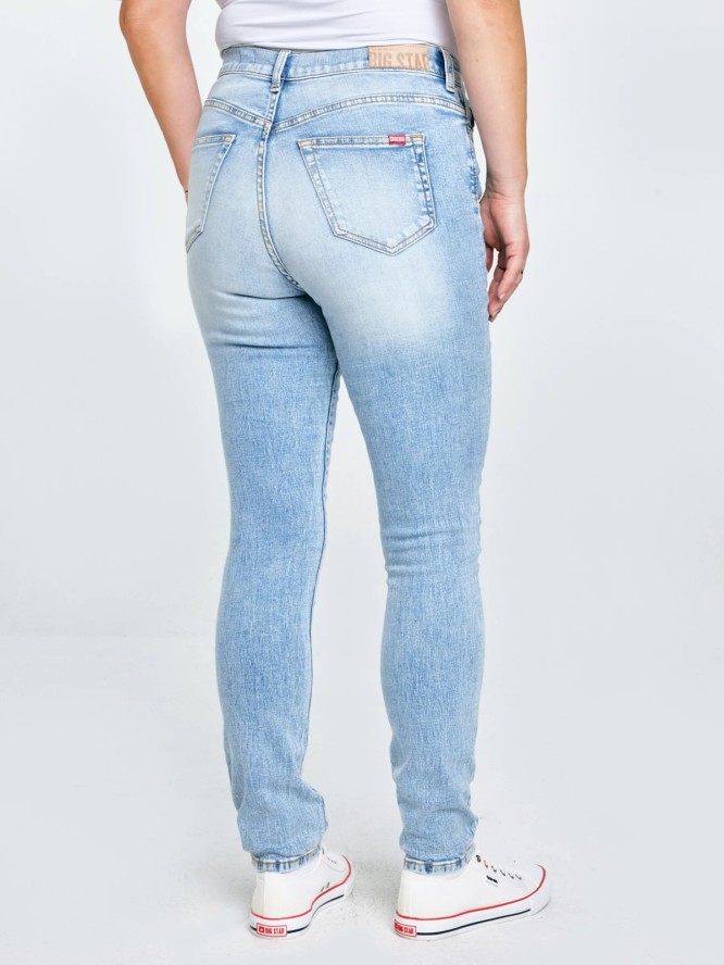 Jeansy damskie z wysokim stanem z przetarciami jasnoniebieskie Adela High Waist 156