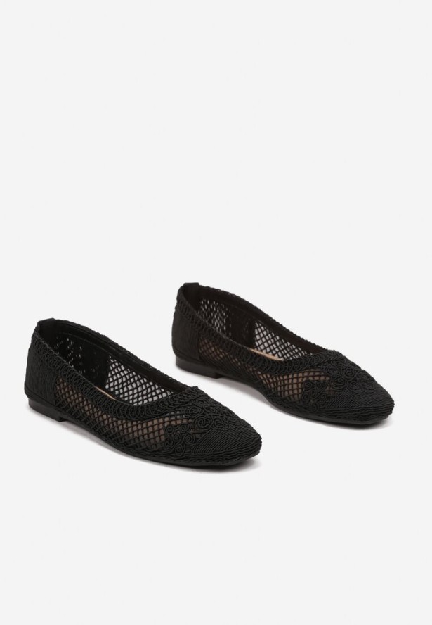 Czarne Balerinki Ozdobione Siateczką Landeora