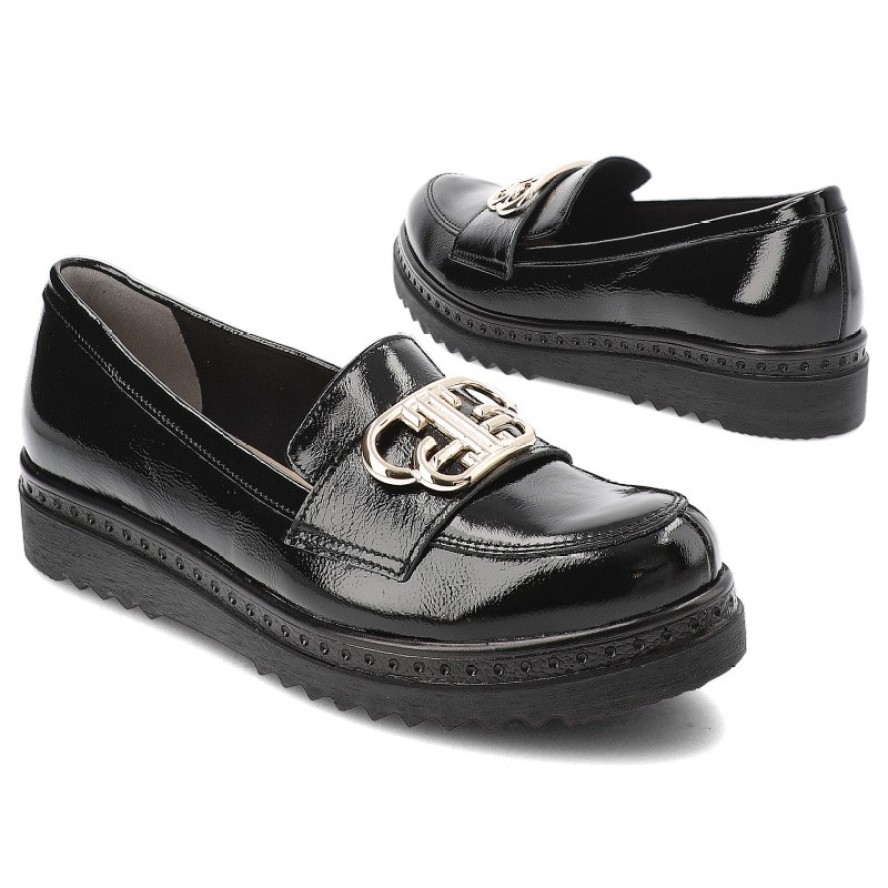 Czarne Półbuty Armodo Lakierowane Mokasyny Damskie