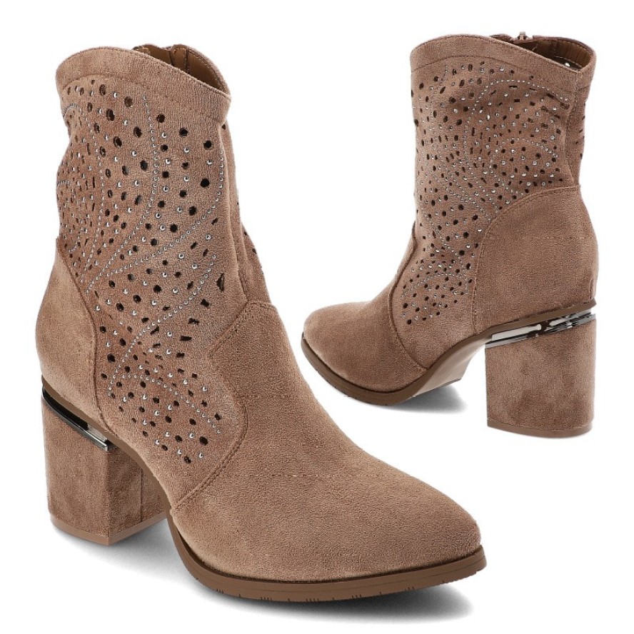 Brązowe Botki S.Barski Stylowe Kowbojki Damskie