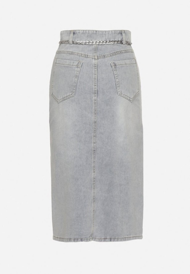 Jasnoniebieska Bawełniana Spódnica Jeansowa Ozdobiona Łańcuchem Lilisela