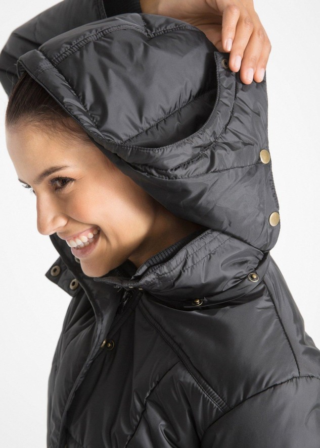 Długa kurtka pikowana, ocieplana, z kołnierzem i kapturem