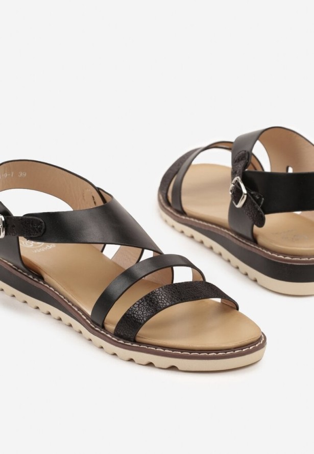 Czarne Sandały z Geometrycznymi Paskami Redaine