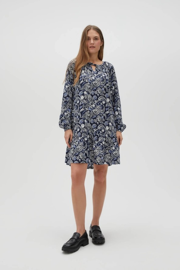 Wiskozowa sukienka z wzorem paisley granatowa