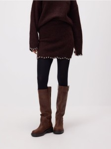 Spódnica mini z aplikacjami - ciemnobrązowy