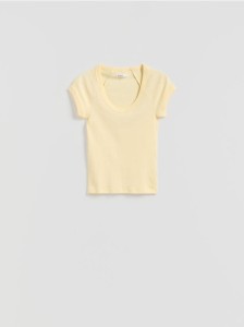 T-shirt slim fit - jasnożółty