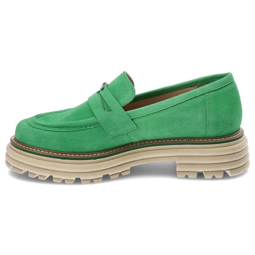 Zielone Półbuty Karino Wygodne Skórzane Buty Damskie