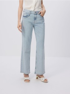 Jeansy wide leg z falbankami - wielobarwny