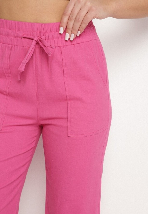 Fuksjowe Spodnie z Bawełny Ozdobione Wiązaniem Davione