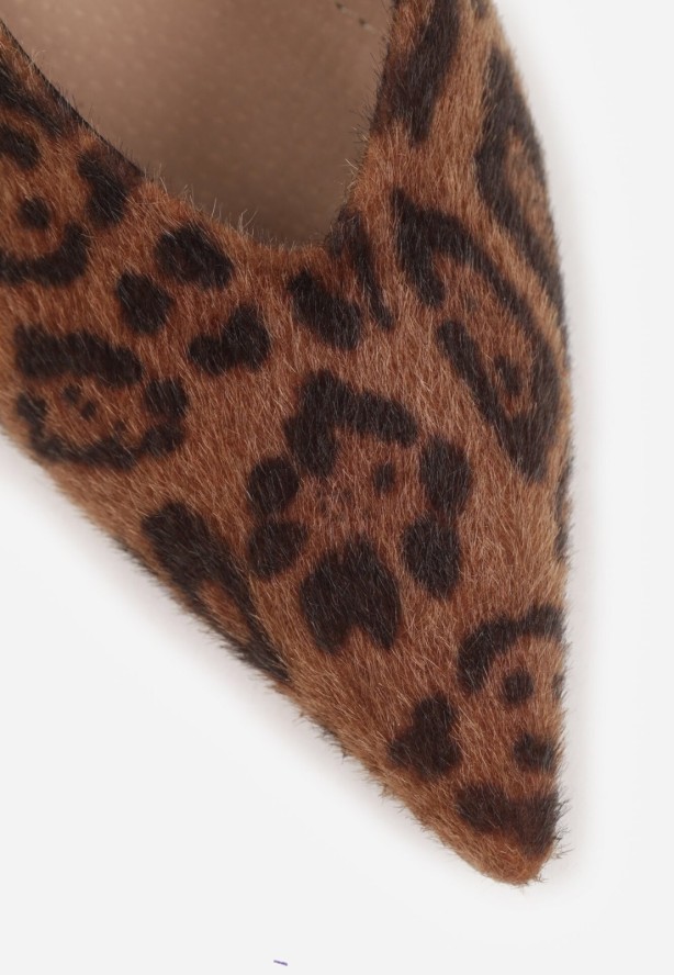 Brązowe Panterkowe Czółenka Vices na Szpilce ze Skórzaną Wkładką Ozdobione Nitami Aribene