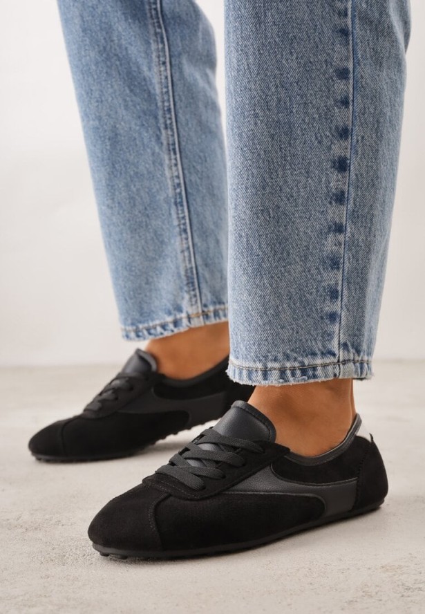 Czarne Sneakersy Kultowe Tenisówki Y2K z Imitacji Zamszu Nerialle