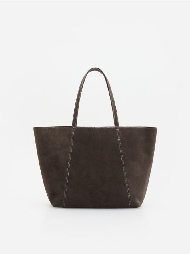Zamszowa torebka shopper - ciemnoszary