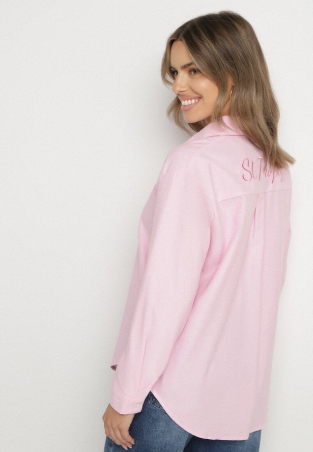 Różowa Koszula z Bawełną i Ozdobnym Napisem Firriva