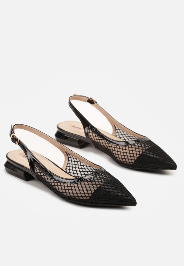 Czarne Sandały z Siateczki z Noskiem w Szpic i Odkrytą Piętą Nilviana