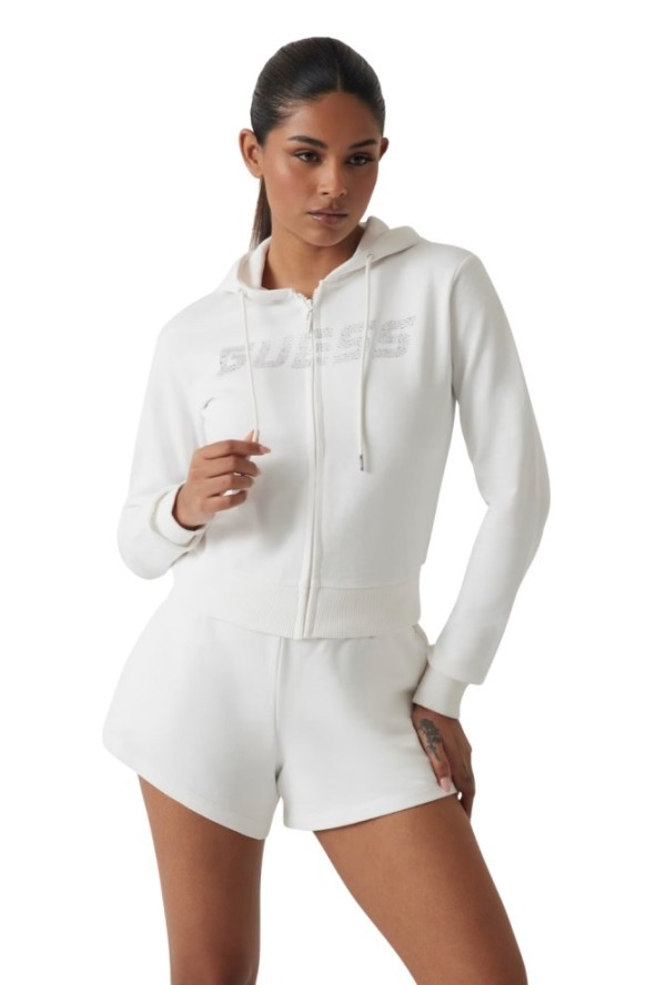 GUESS Biała damska bluza z cyrkoniami Primula, Rozmiar S