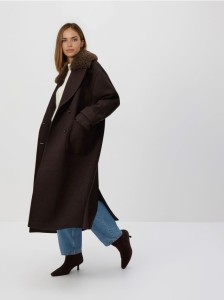 Płaszcz z dodatkiem wełny - ciemnobrązowy