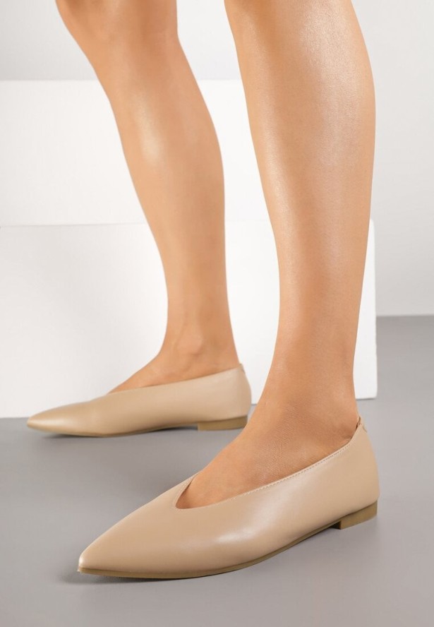 Ciemnobeżowe Balerinki Vices z Wkładką ze Skóry Naturalnej w Klasycznym Stylu Nalivee