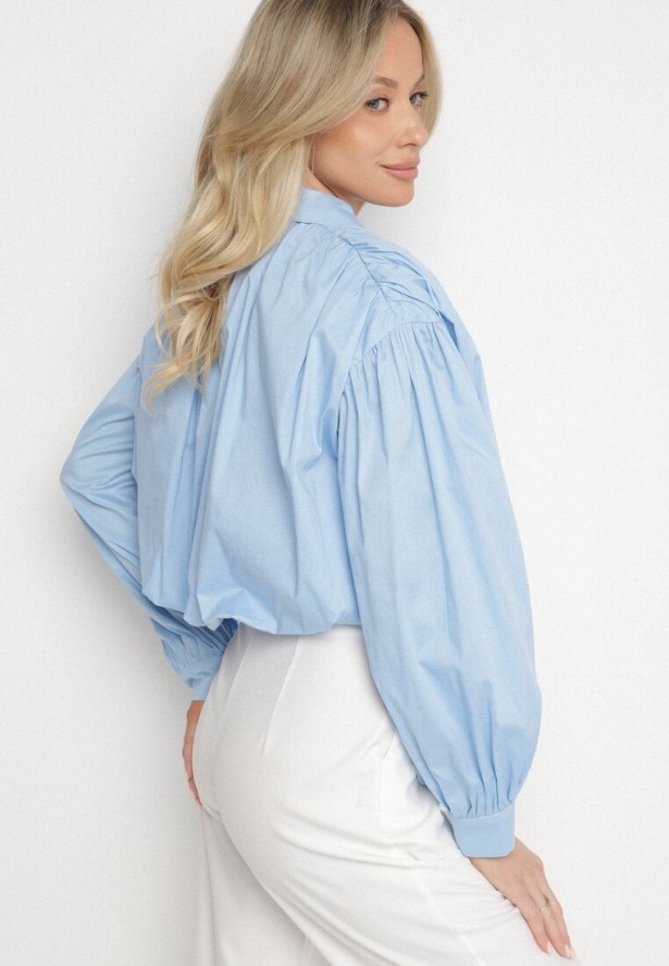 Jasnoniebieska Bawełniana Koszula o Krótkim Kroju Nuriella