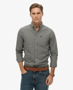 superdry Koszula Premium Check Oxford z 100% bawełny organicznej — Charcoal