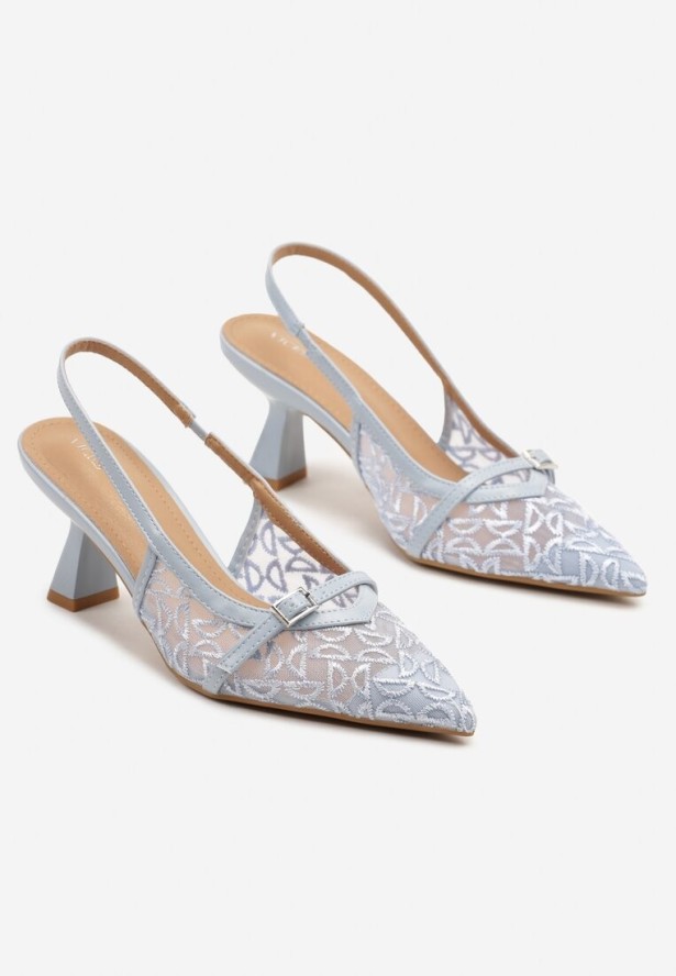 Niebieskie Sandały Vices na Obcasie Kaczuszka i Haftem na Cholewce Telisia