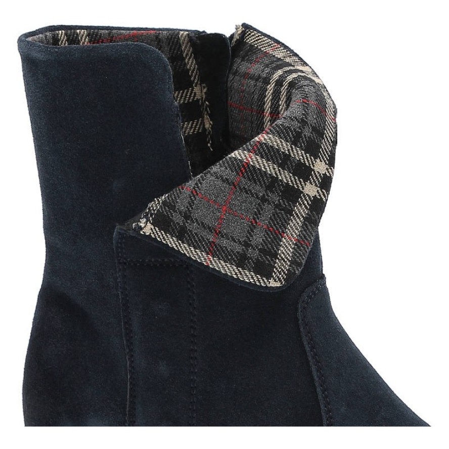 Granatowe Botki Pollonus Damskie Skórzane Obuwie