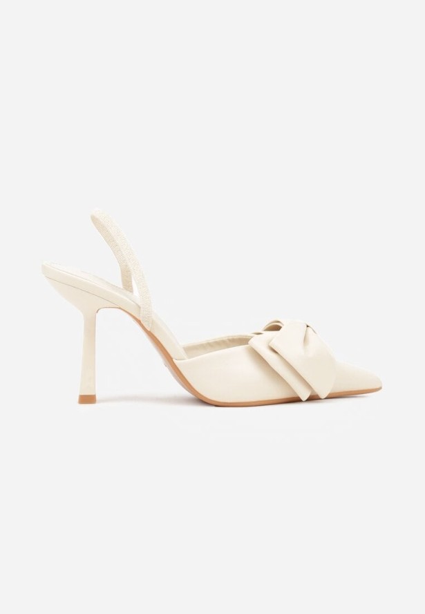 Beżowe Sandały na Szpilce Typu Slingback z Kokardą Liorafera