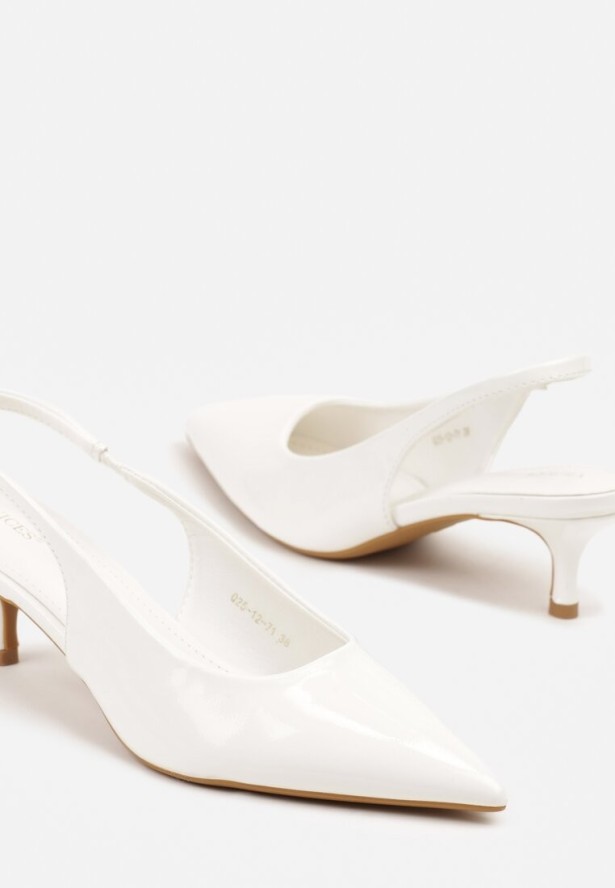 Białe Czółenka Slingback Vices z Lakierowanym Połyskiem na Kaczuszce Sonwena