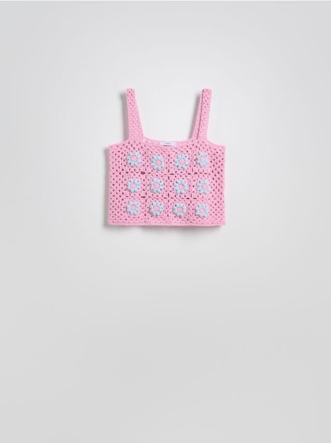 Dzianinowy top na ramiączkach - różowy