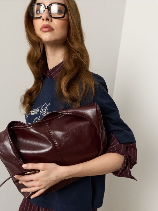 Torba hobo z imitacji skóry - bordowy